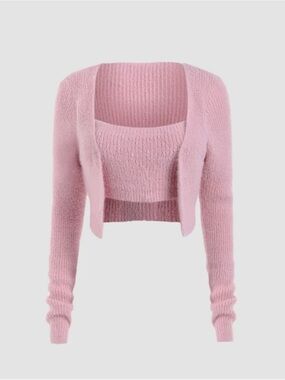 Cider Pink Cropped Knit Cardigan with Matching Tank